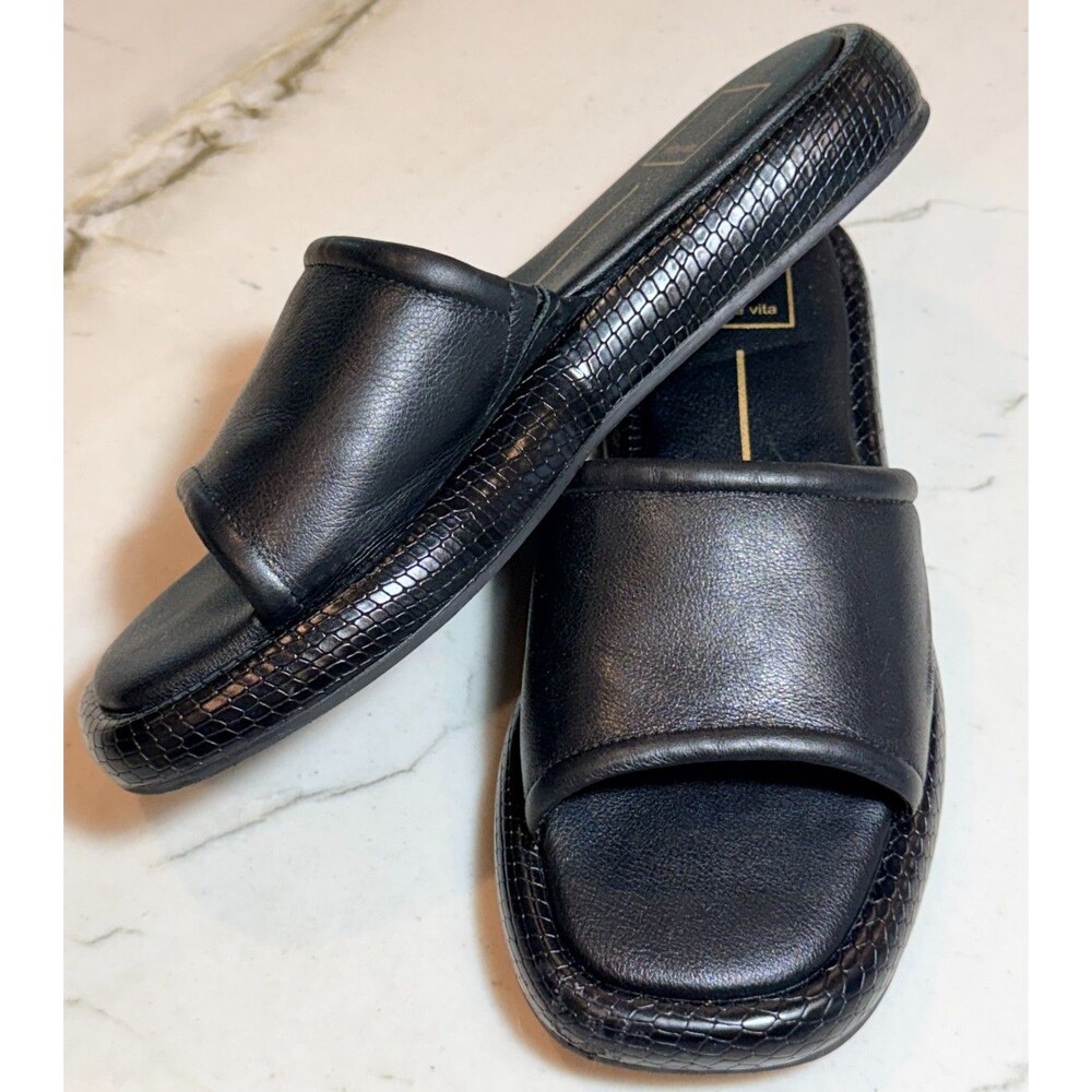 Dolce Vita sandals slides AISHA BLACK LEATHER WOMEN SIZE 8.5